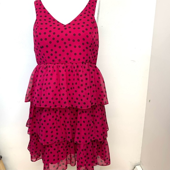 Torrid Pink Polka Dot Dress Size 20 Back Zip Lined Tiered Sleeveless Lace Detail - Picture 1 of 11